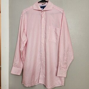 Tommy Hilfiger Men's Long Sleeve Button Up Shirt Pink White Stripe Size 16 32/33